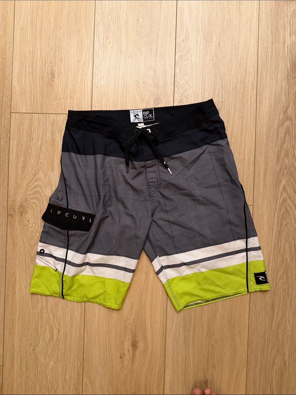Rip Curl Men’s Black, Gray & Lime Panel Boardshorts